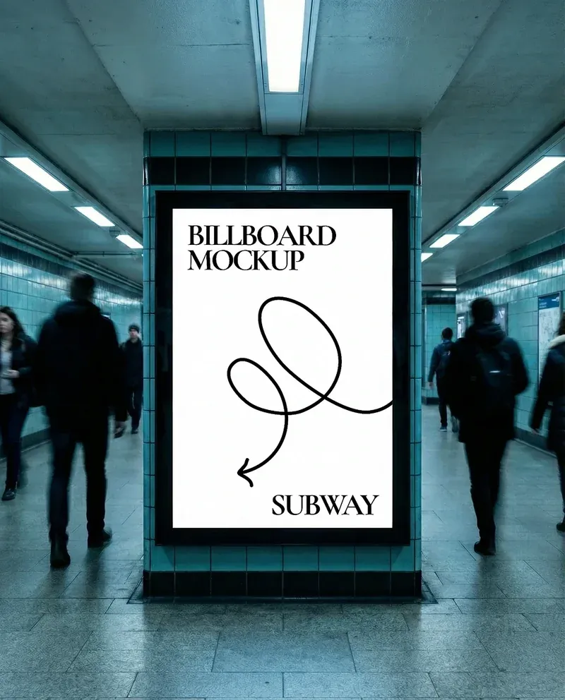 Subway billboard mockup inside an underground station